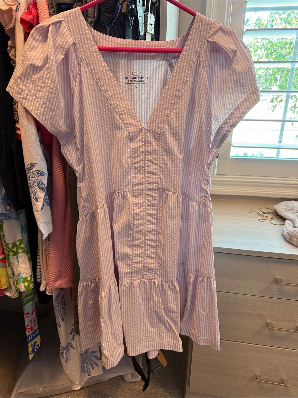 Vineyard Vines Lavender Pink Striped V-Neck Dress